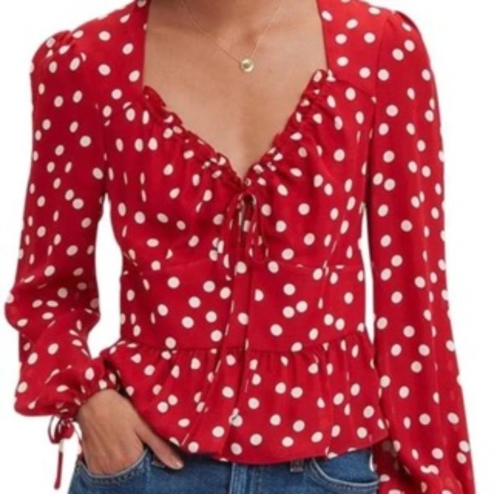 Intermix Eve Silk Red Polka Dot Long Sleeve Blouse Size 0
